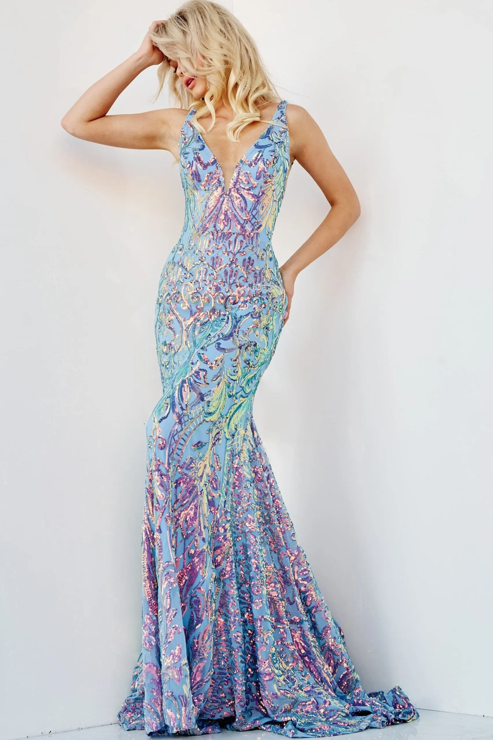 Jovani 08099 Sequined V-Neck Open Back Dress sold by The Gown Galleria product image thumbnail 5
