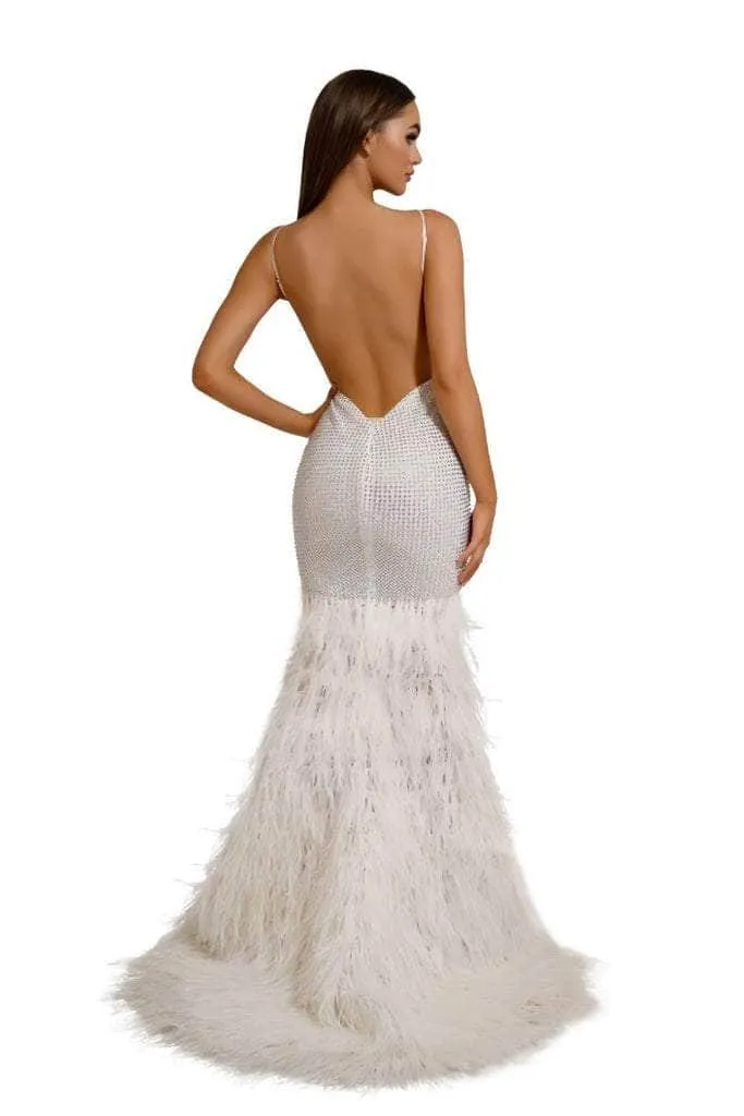PORTIA & SCARLETT PS6826 V-Neck Feather Embellished Dress with Open Back sold by The Gown Galleria product image thumbnail 2
