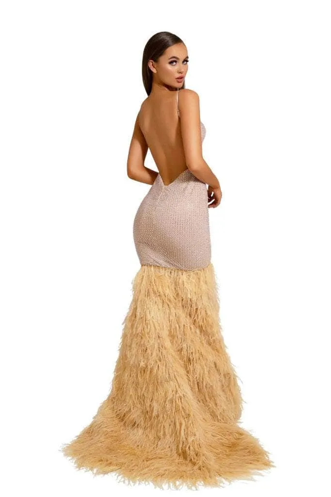 PORTIA & SCARLETT PS6826 V-Neck Feather Embellished Dress with Open Back sold by The Gown Galleria product image thumbnail 4