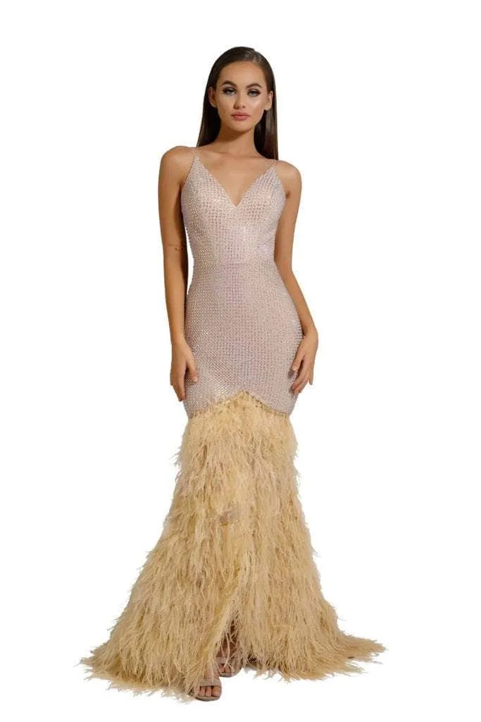 PORTIA & SCARLETT PS6826 V-Neck Feather Embellished Dress with Open Back sold by The Gown Galleria product image thumbnail 3