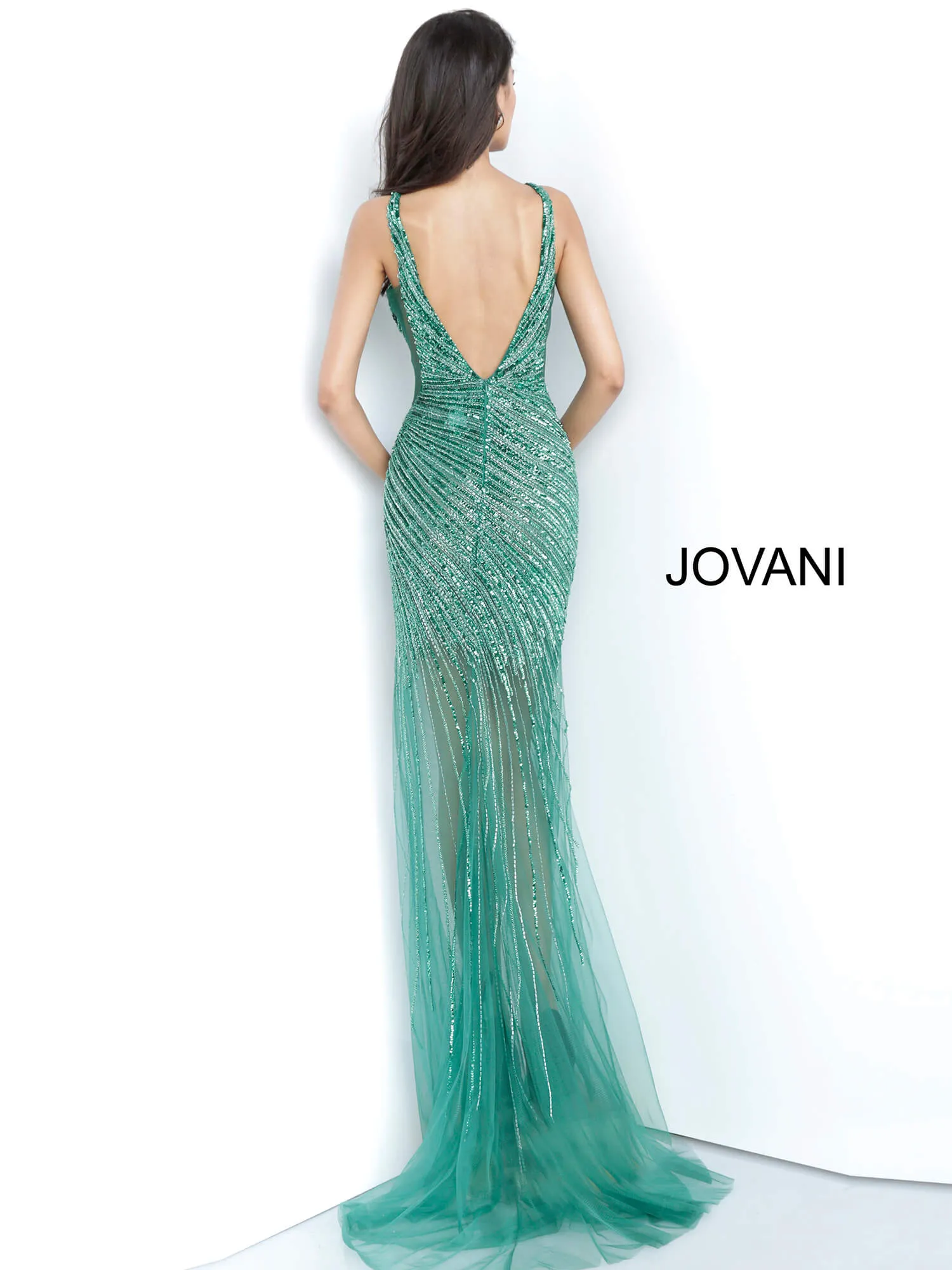 Jovani 63405 Asymmetrical Beadwork High Slit Prom Gown sold by The Gown Galleria product image thumbnail 4