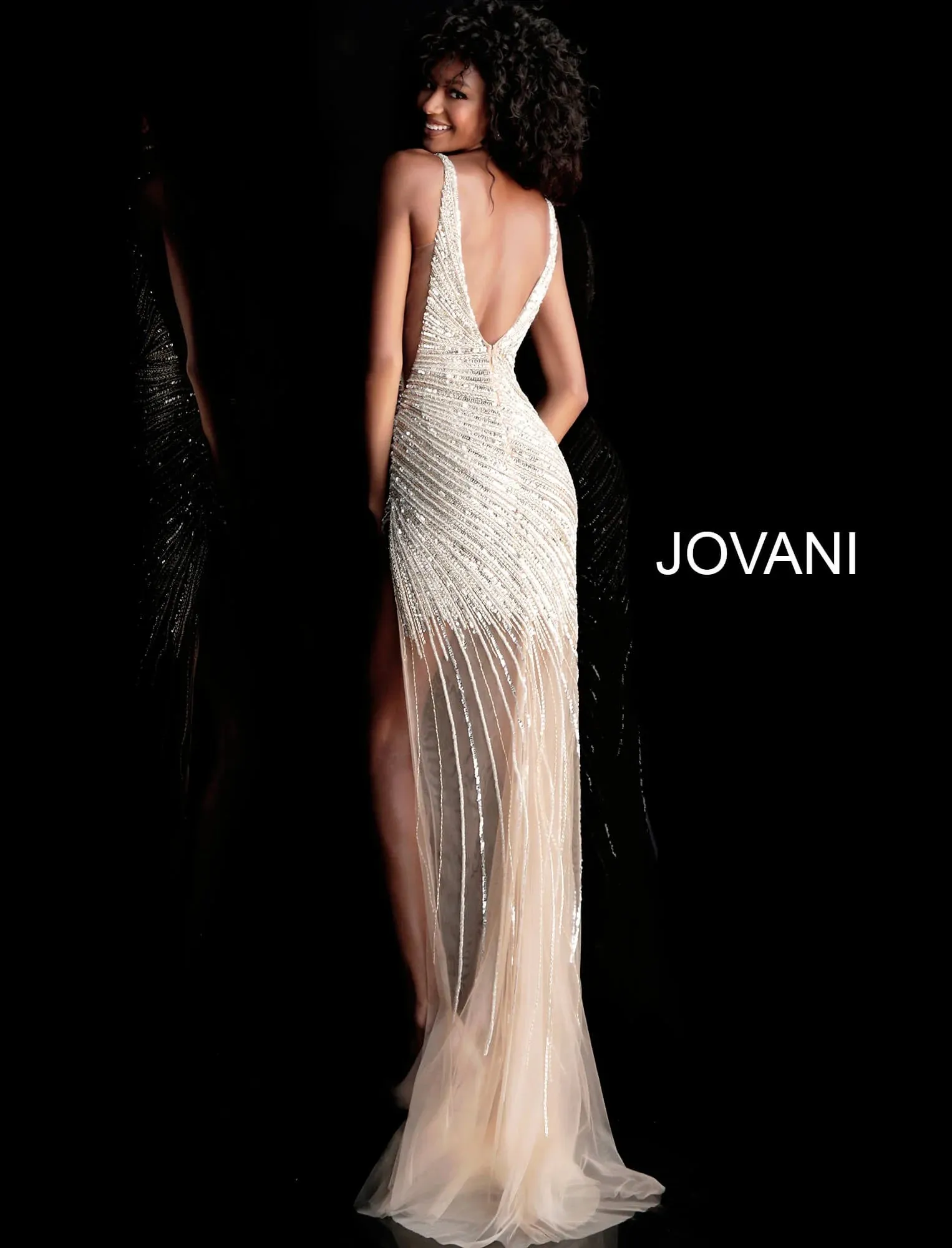 Jovani 63405 Asymmetrical Beadwork High Slit Prom Gown sold by The Gown Galleria product image thumbnail 2