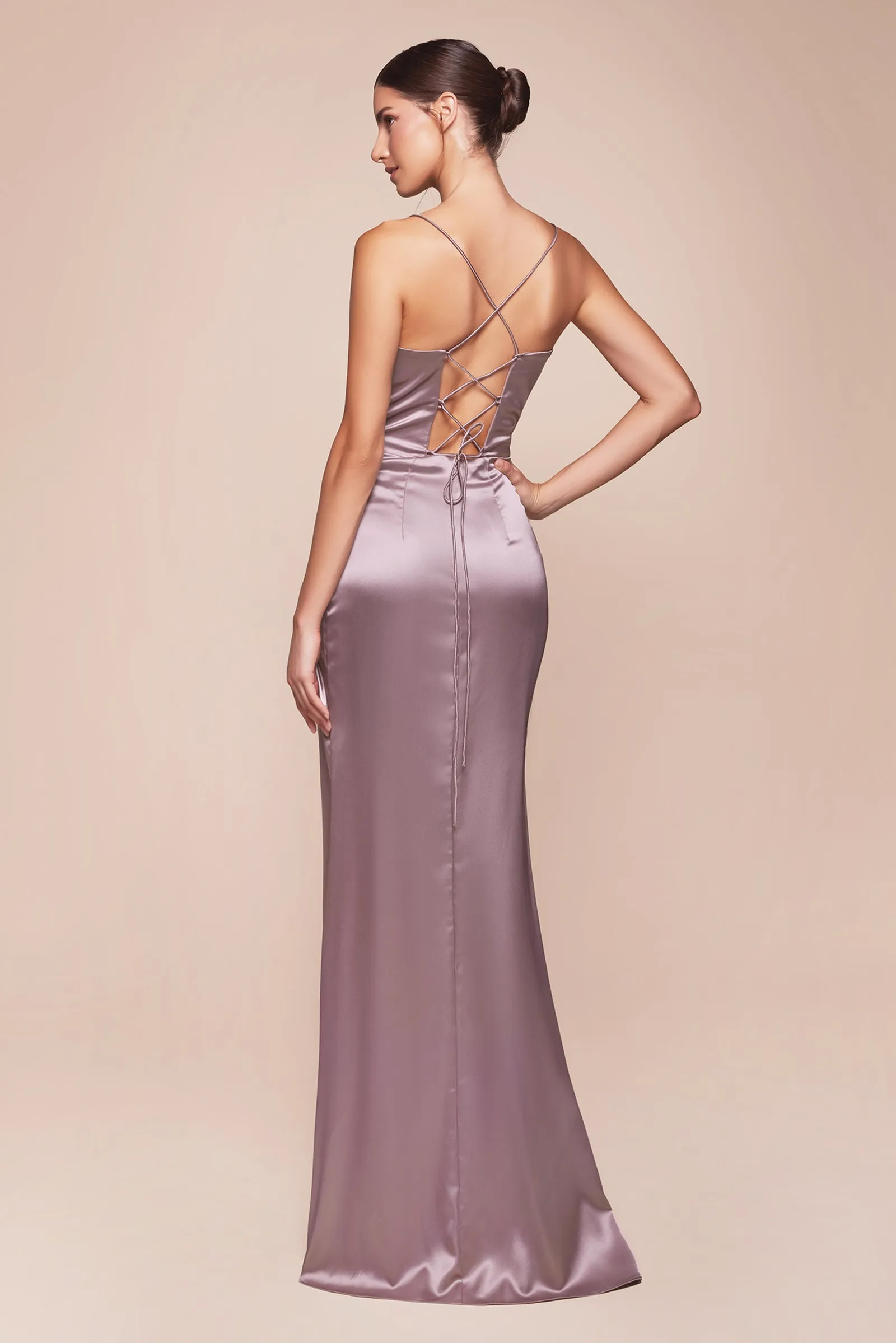 CINDERELLA DIVINE 7483 Cowl Draped Corset Satin Fitted Dress sold by The Gown Galleria product image thumbnail 4