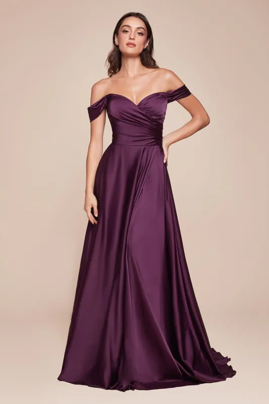 CINDERELLA DIVINE 7493 Off-Shoulder Satin Evening Dress sold by The Gown Galleria