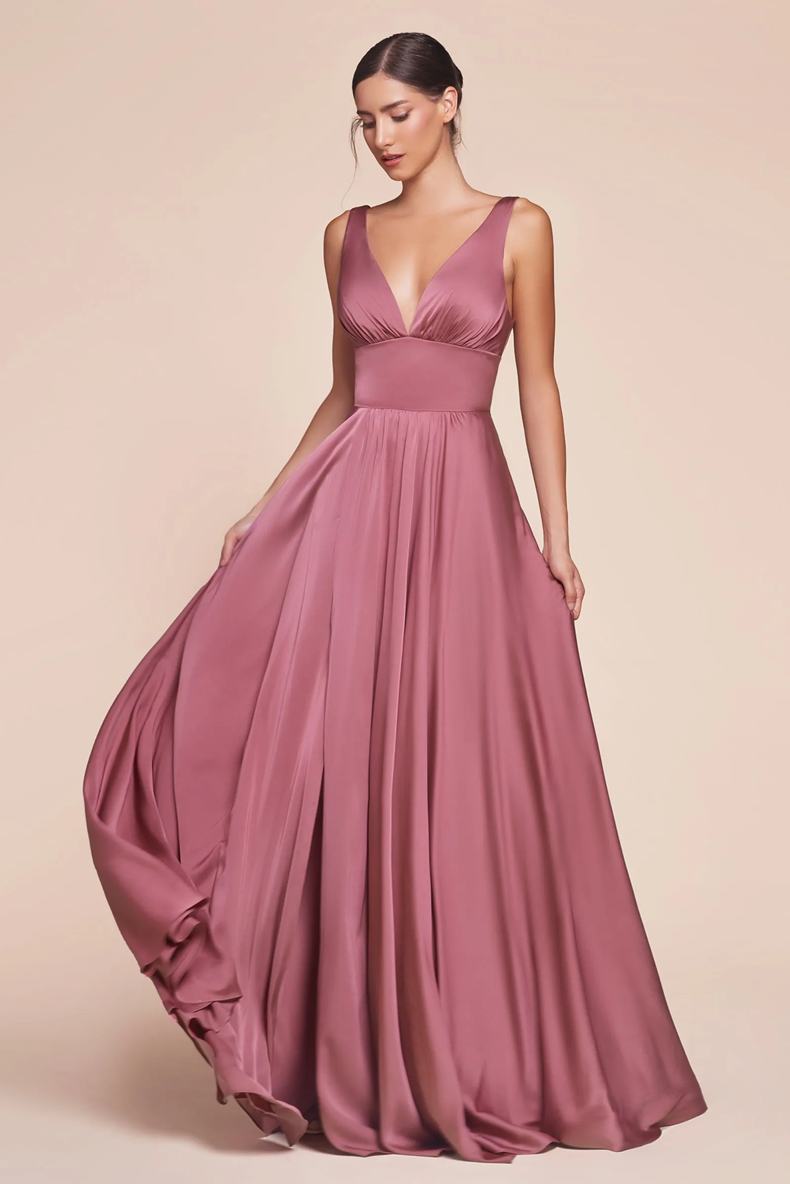 CINDERELLA DIVINE 7469 Satin V-Neck with Slit Dress sold by The Gown Galleria product image thumbnail 5