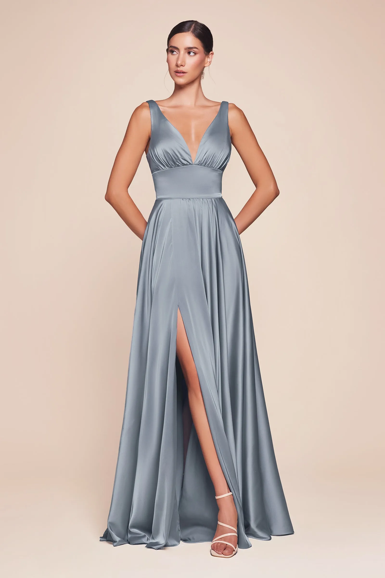 CINDERELLA DIVINE 7469 Satin V-Neck with Slit Dress sold by The Gown Galleria product image thumbnail 3
