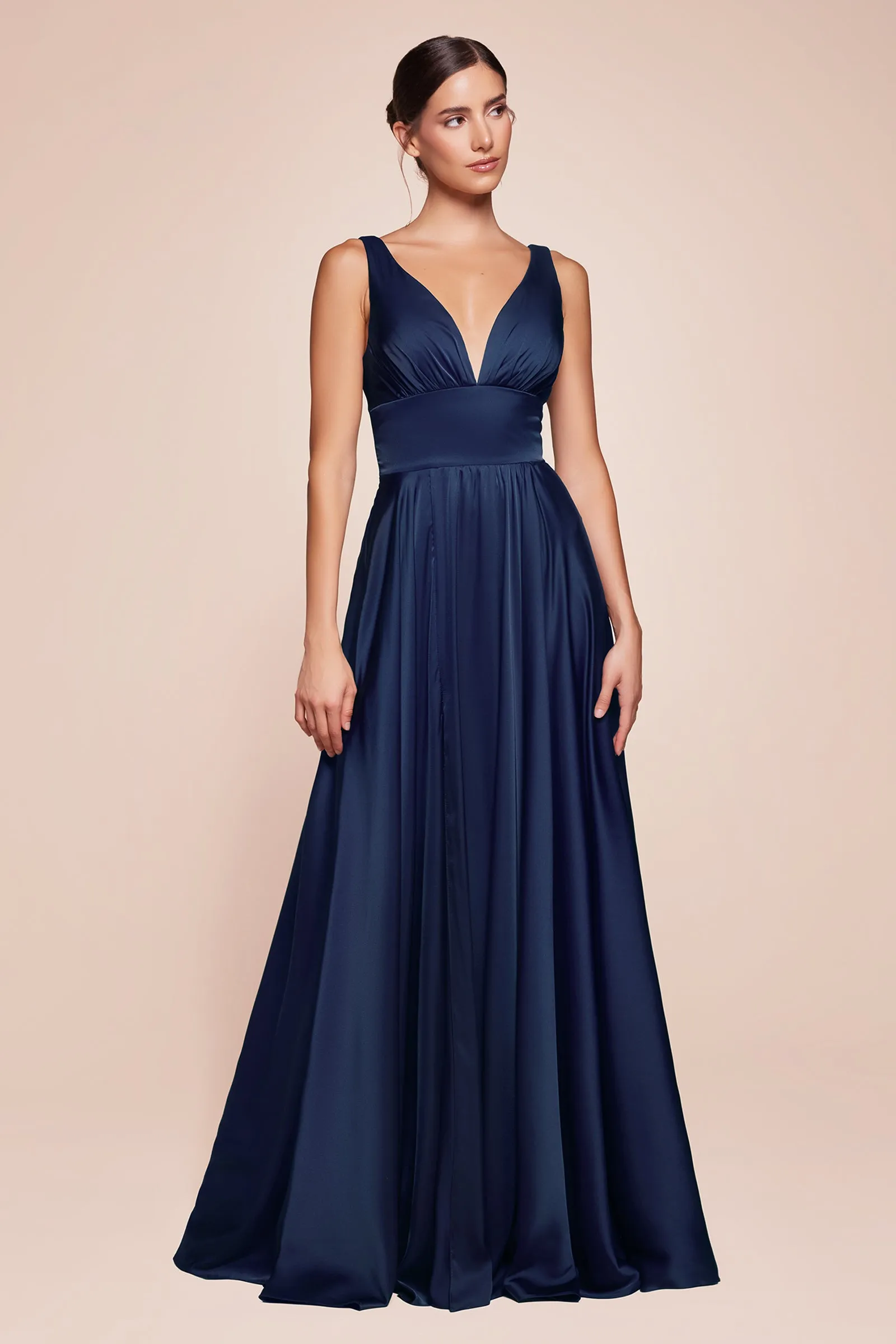 CINDERELLA DIVINE 7469 Satin V-Neck with Slit Dress sold by The Gown Galleria product image thumbnail 2