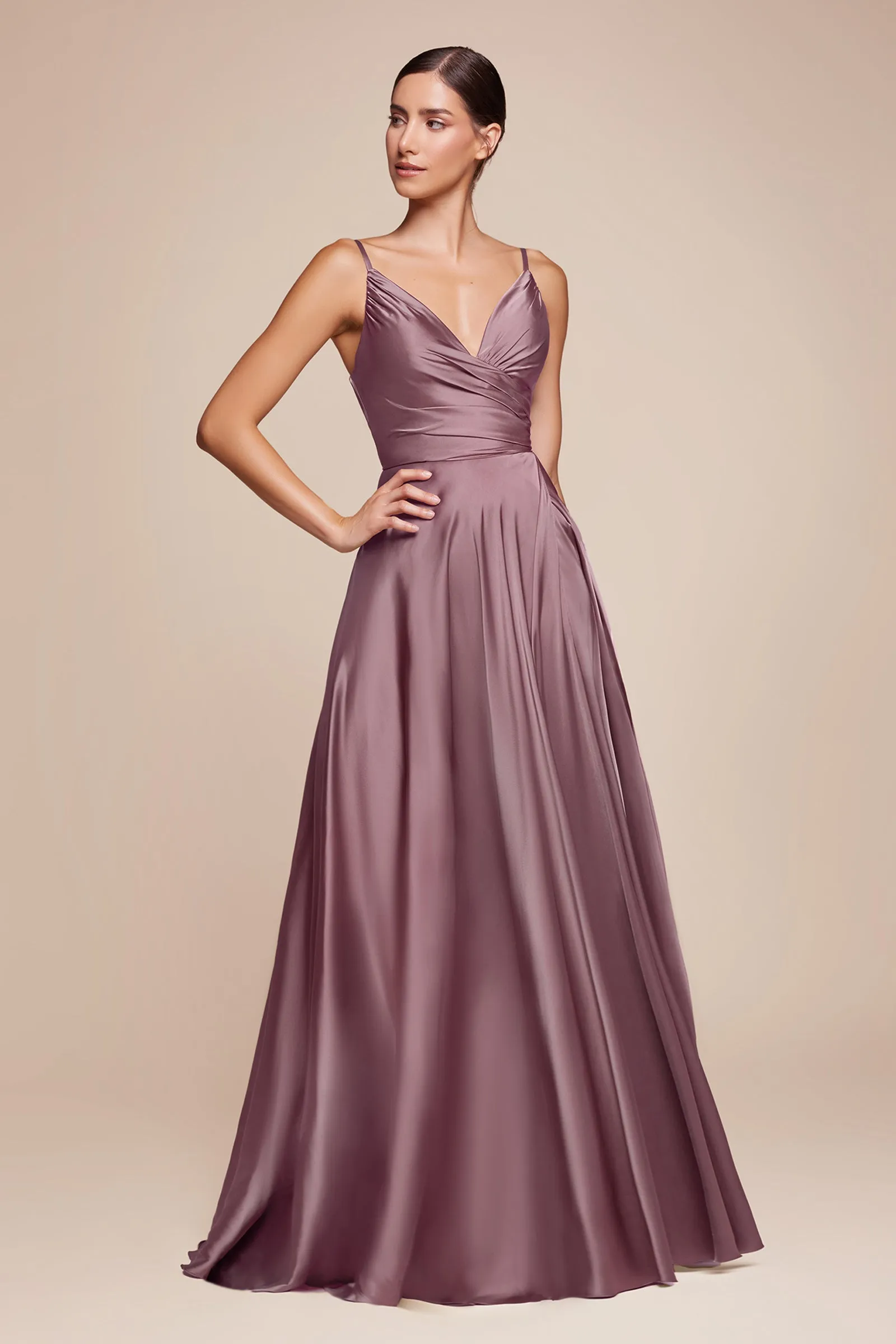 CINDERELLA DIVINE 7485C Plus Size V Neck Satin A-Line Dress sold by The Gown Galleria product image thumbnail 4