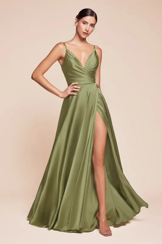 CINDERELLA DIVINE 7485 V Neck Soft Satin A-Line Dress sold by The Gown Galleria