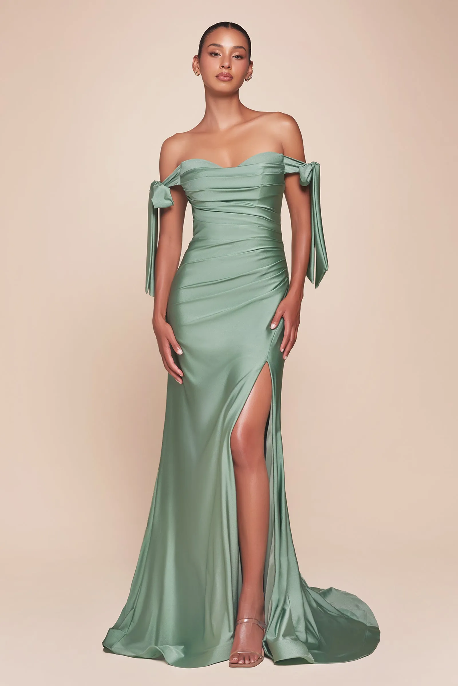 CINDERELLA DIVINE CD943 Stretch Jersey Off-Shoulder Fitted Dress sold by The Gown Galleria product image thumbnail 3