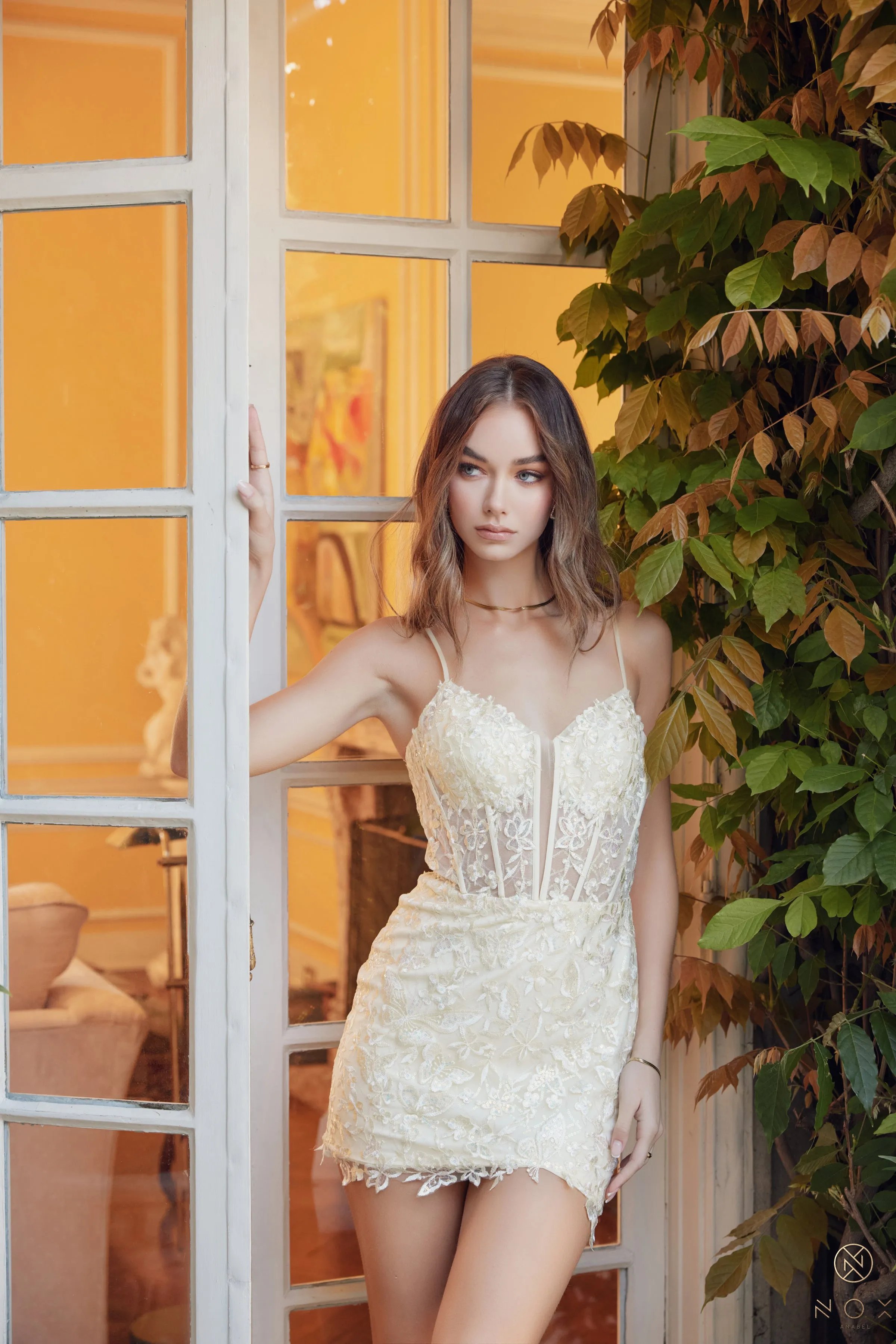 Nox Anabel S848 Applique Sleeveless Corset Short Dress sold by The Gown Galleria