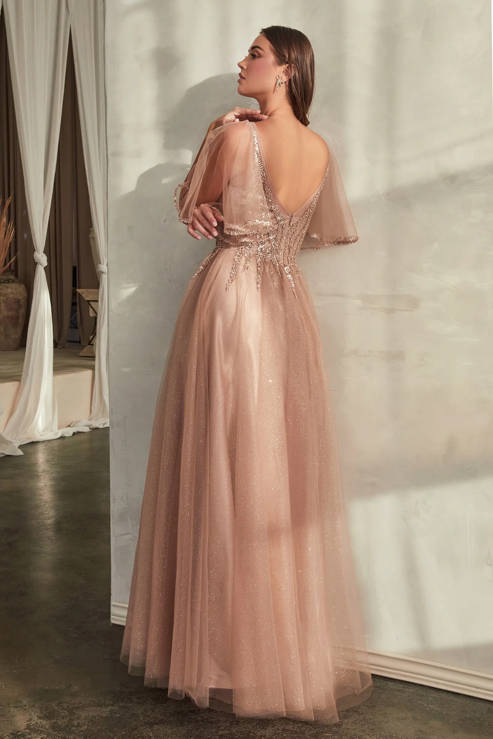 CINDERELLA DIVINE CD0175 V-Neck Tulle A-Line Dress sold by The Gown Galleria product image thumbnail 2