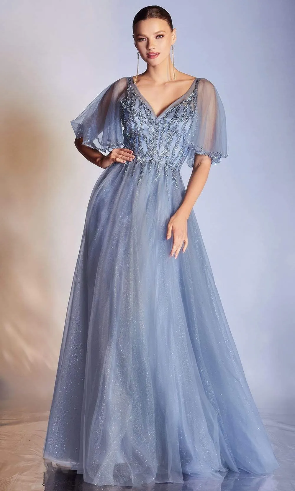 CINDERELLA DIVINE CD0175 V-Neck Tulle A-Line Dress sold by The Gown Galleria product image thumbnail 4