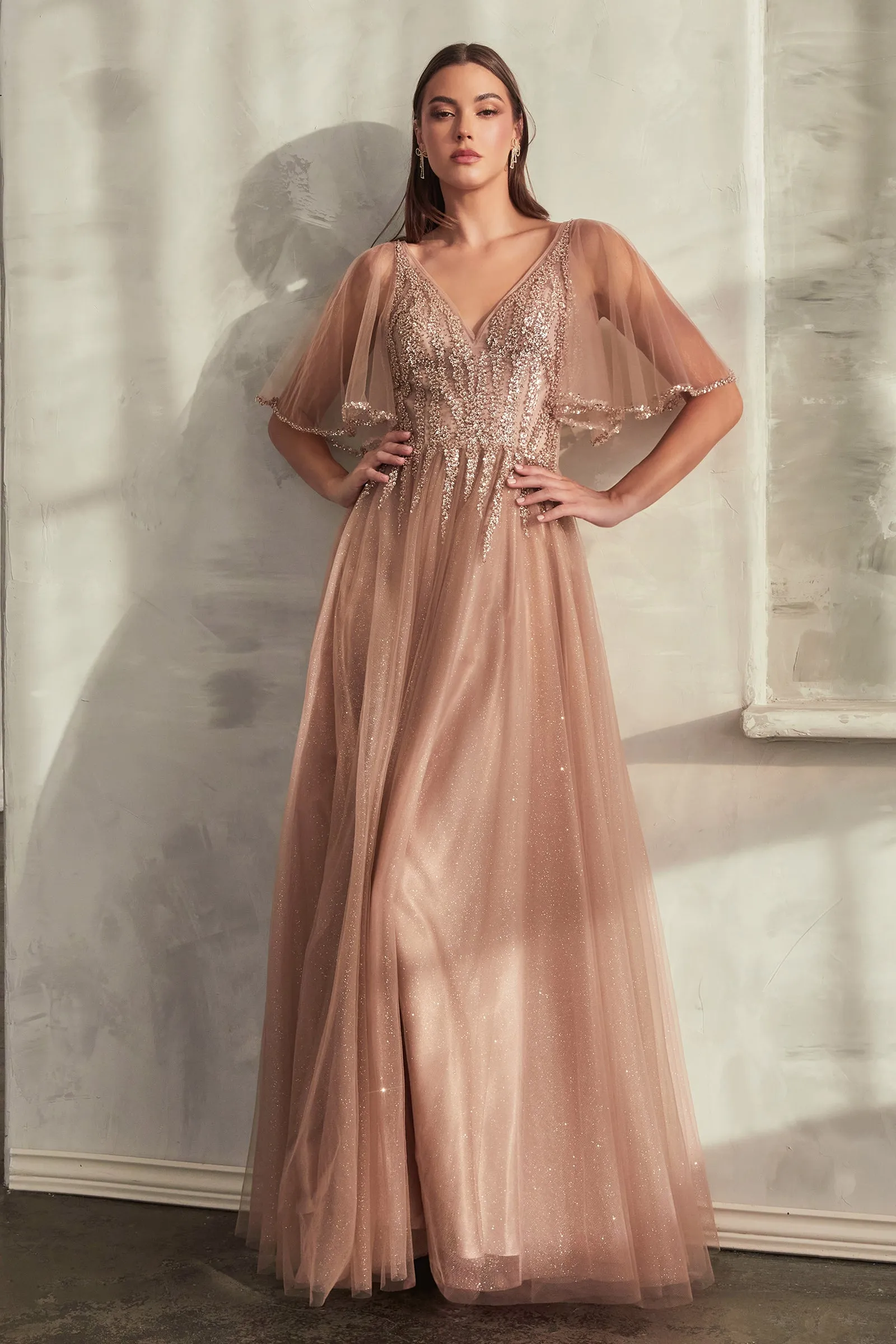 CINDERELLA DIVINE CD0175 V-Neck Tulle A-Line Dress sold by The Gown Galleria