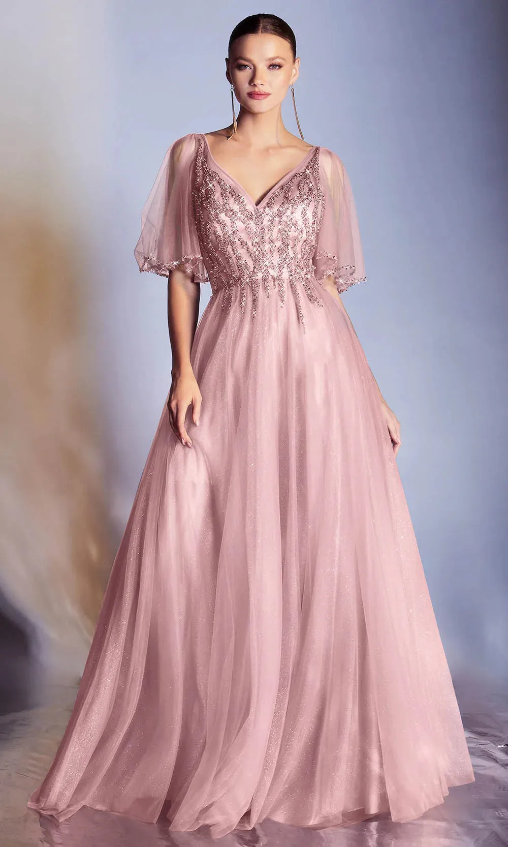 CINDERELLA DIVINE CD0175 V-Neck Tulle A-Line Dress sold by The Gown Galleria product image thumbnail 3