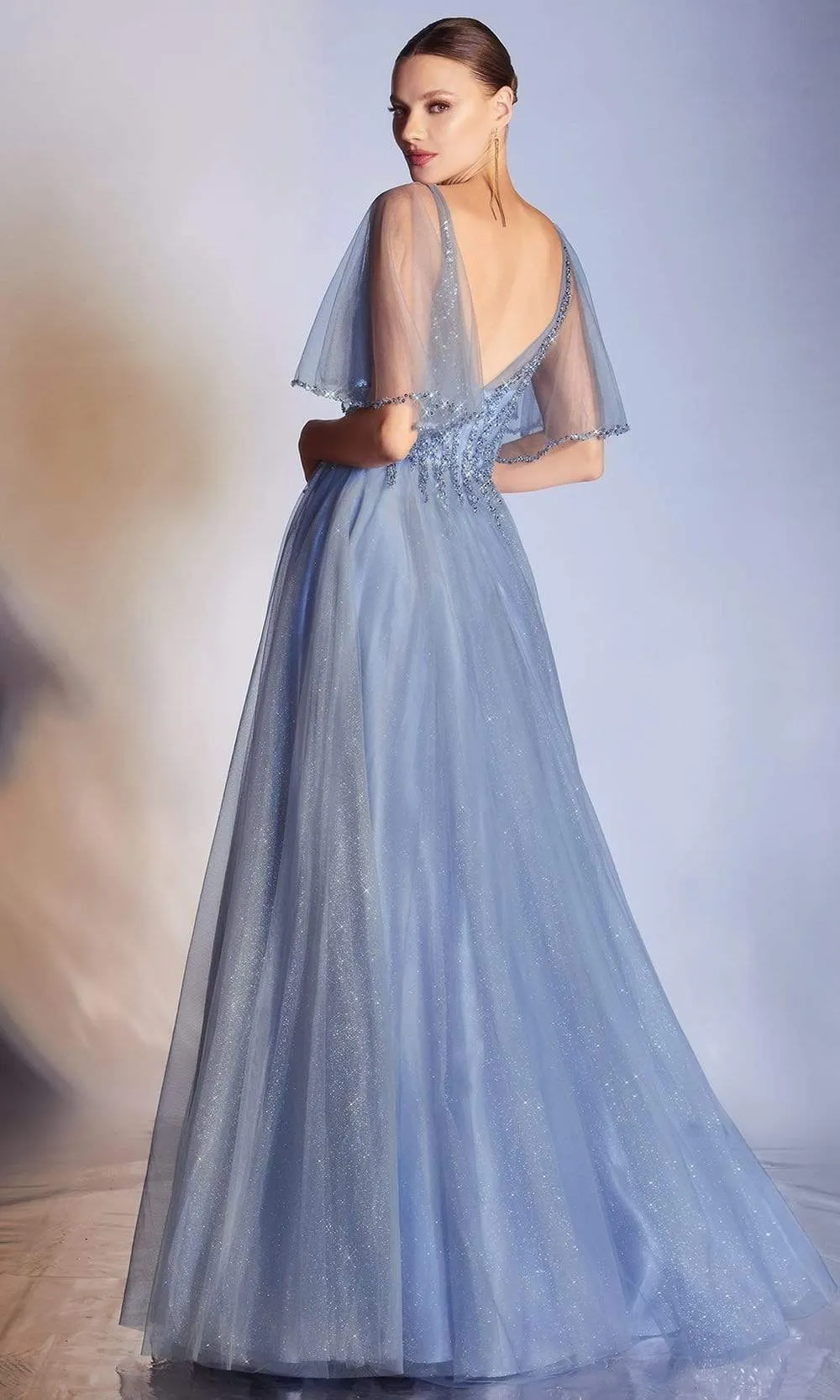 CINDERELLA DIVINE CD0175 V-Neck Tulle A-Line Dress sold by The Gown Galleria product image thumbnail 5