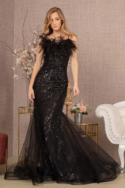 GLS BY GLORIA GL3117 Feathered Sweetheart Trumpet Prom Gown sold by The Gown Galleria