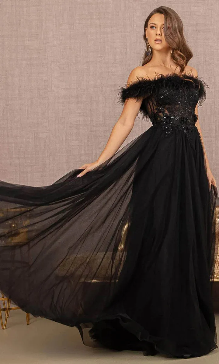 GLS BY GLORIA GL3138 Feathered Off-Shoulder Evening Dress sold by The Gown Galleria product image thumbnail 3