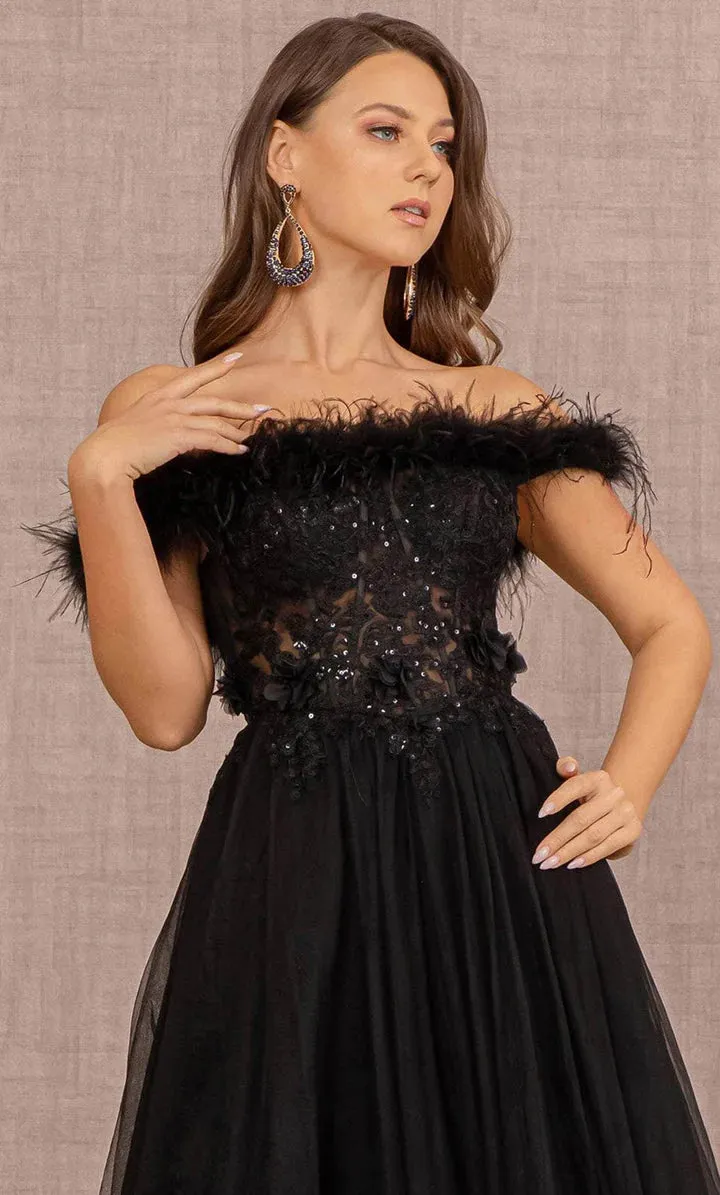 GLS BY GLORIA GL3138 Feathered Off-Shoulder Evening Dress sold by The Gown Galleria product image thumbnail 4