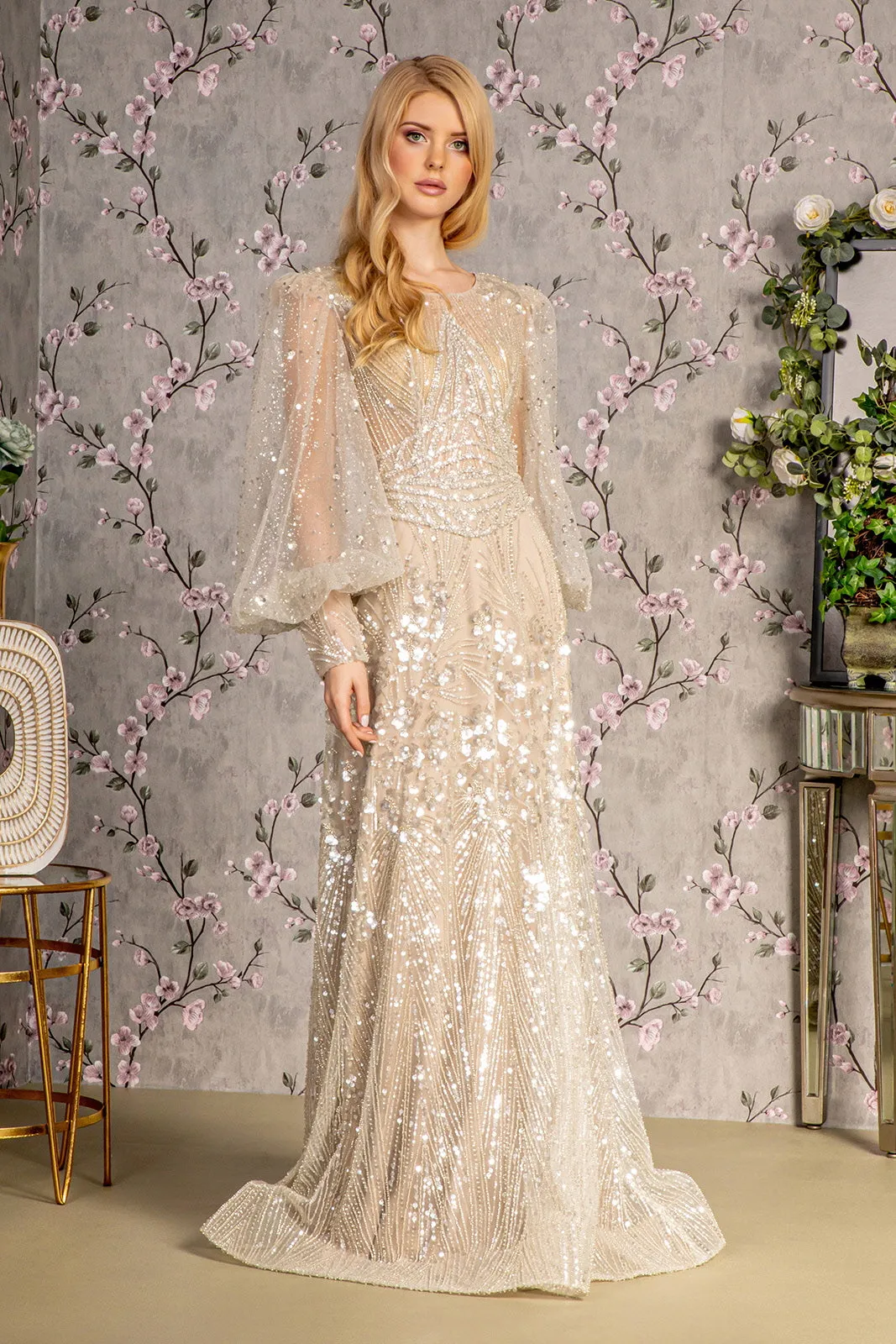 GLS BY GLORIA GL3497 Illusion Puff Sleeves Evening Dress sold by The Gown Galleria