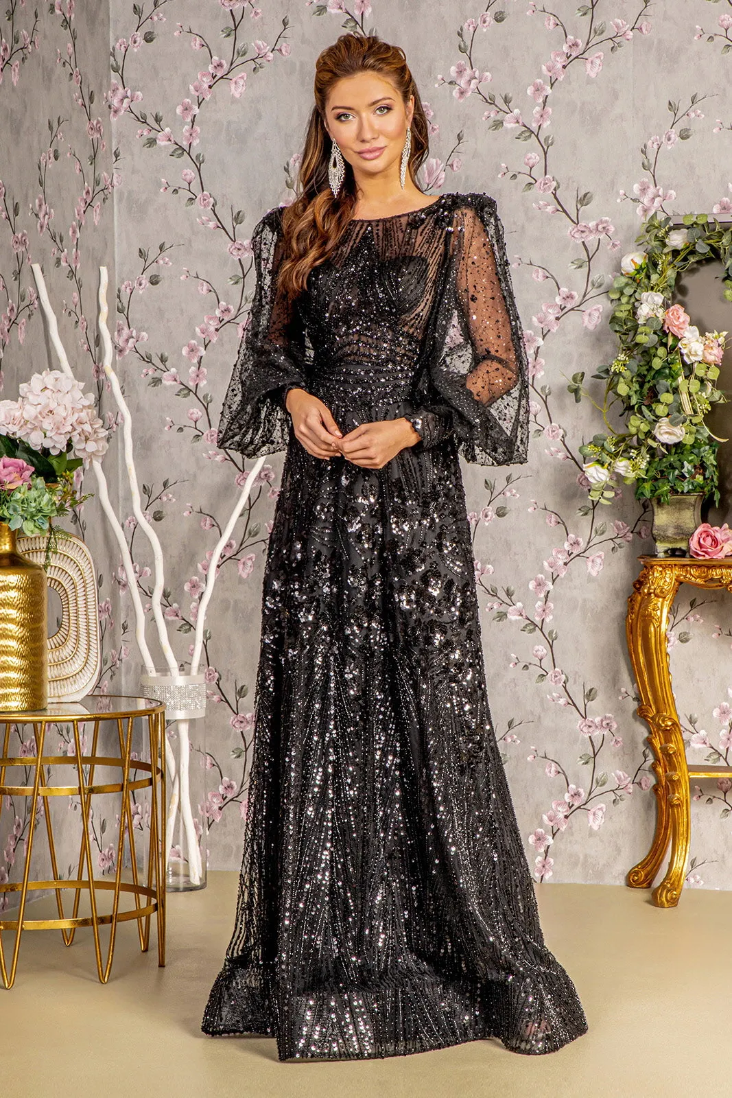 GLS BY GLORIA GL3497 Illusion Puff Sleeves Evening Dress sold by The Gown Galleria product image thumbnail 5