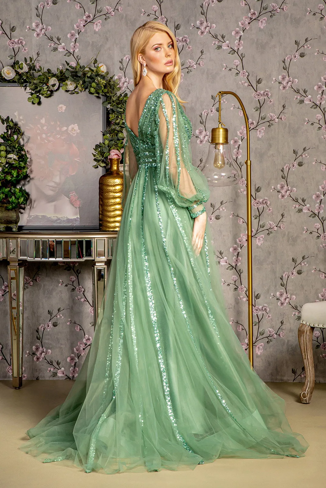 GLS BY GLORIA GL3495 V-Neck Empire Evening Dress sold by The Gown Galleria product image thumbnail 2