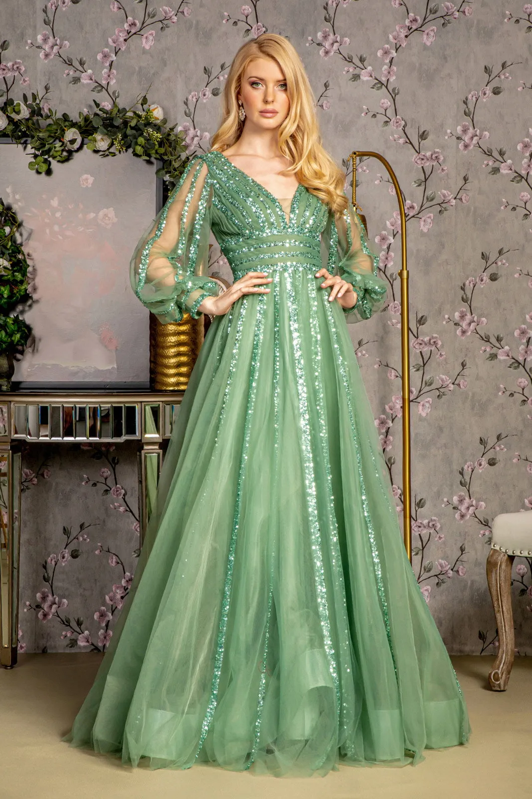 GLS BY GLORIA GL3495 V-Neck Empire Evening Dress sold by The Gown Galleria