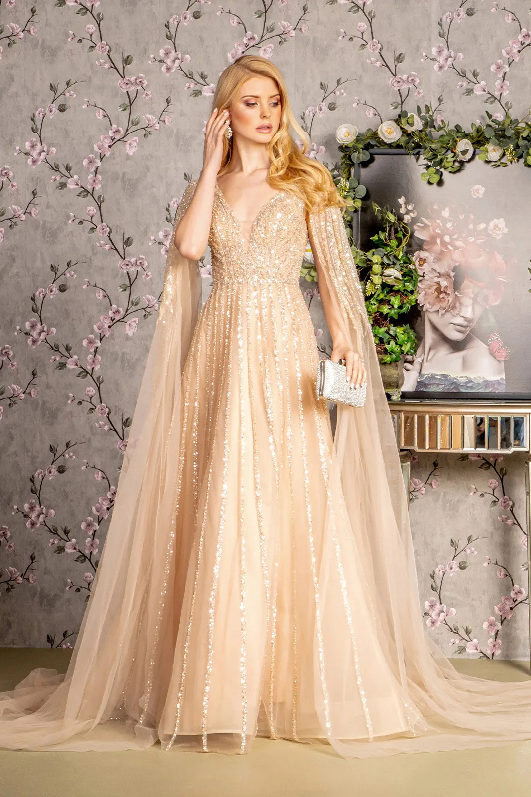GLS BY GLORIA GL3494 Plunging V-Neck A-Line Evening Dress sold by The Gown Galleria