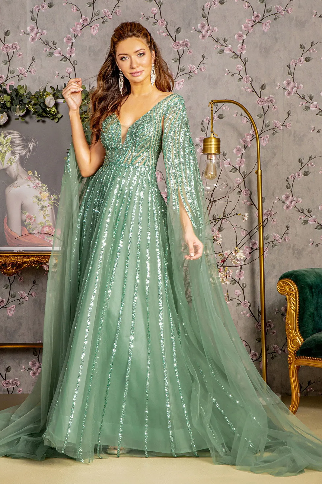 GLS BY GLORIA GL3494 Plunging V-Neck A-Line Evening Dress sold by The Gown Galleria product image thumbnail 5