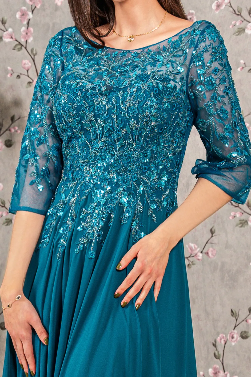 GLS BY GLORIA GL3447 Embroidered Bateau Neck Prom Gown sold by The Gown Galleria product image thumbnail 3