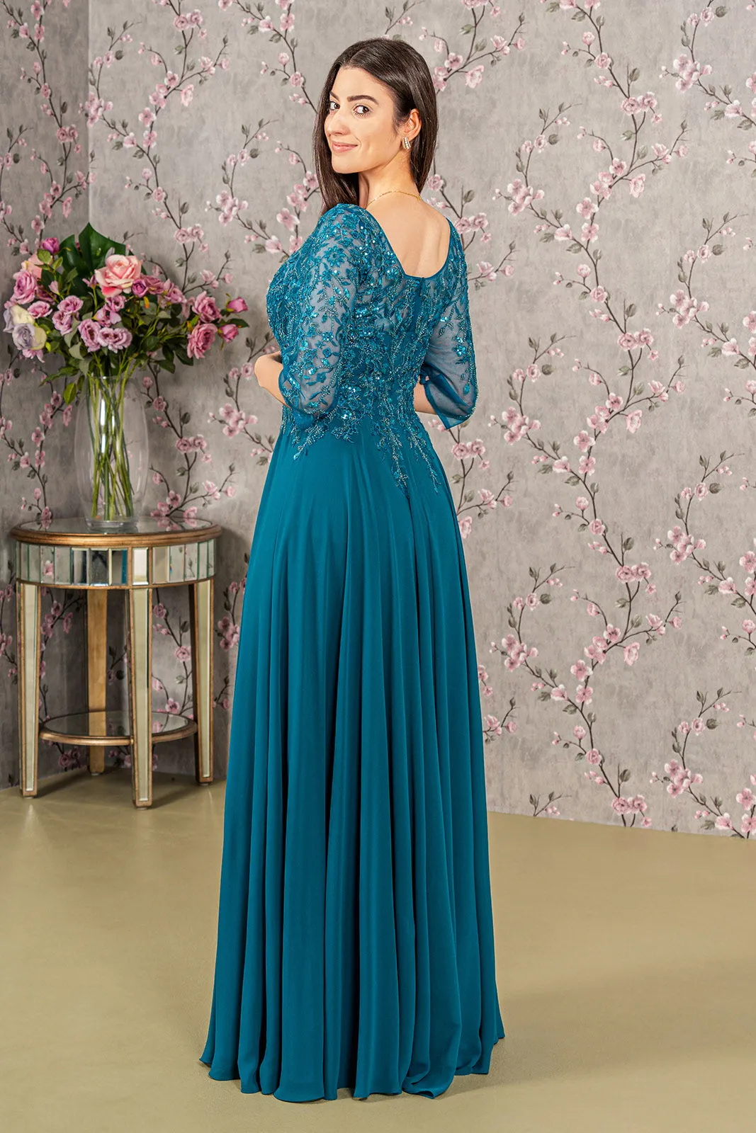 GLS BY GLORIA GL3447 Embroidered Bateau Neck Prom Gown sold by The Gown Galleria product image thumbnail 2