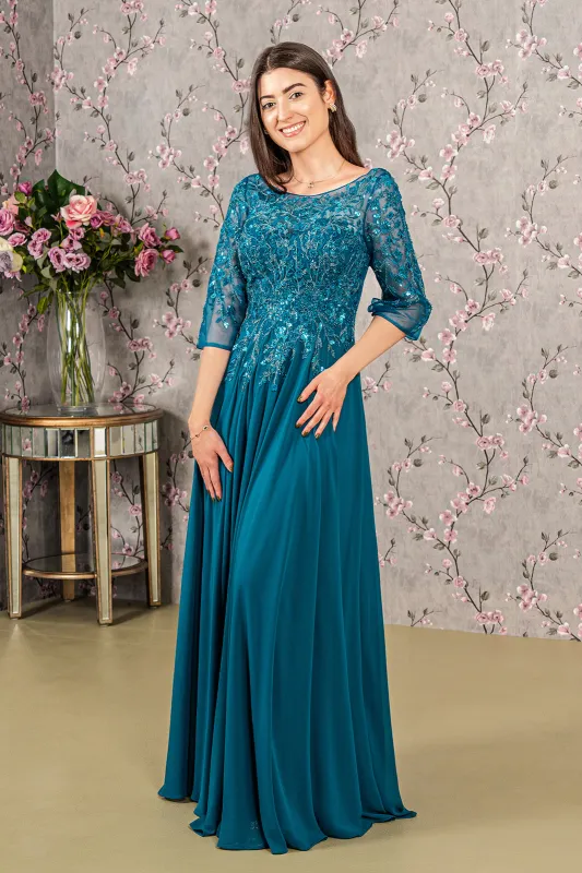 GLS BY GLORIA GL3447 Embroidered Bateau Neck Prom Gown sold by The Gown Galleria