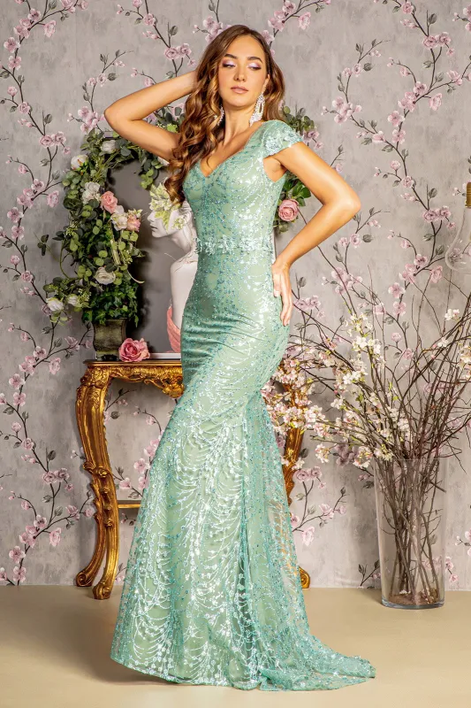 GLS BY GLORIA GL3414 Sequin Embellished V-Neck Evening Dress sold by The Gown Galleria