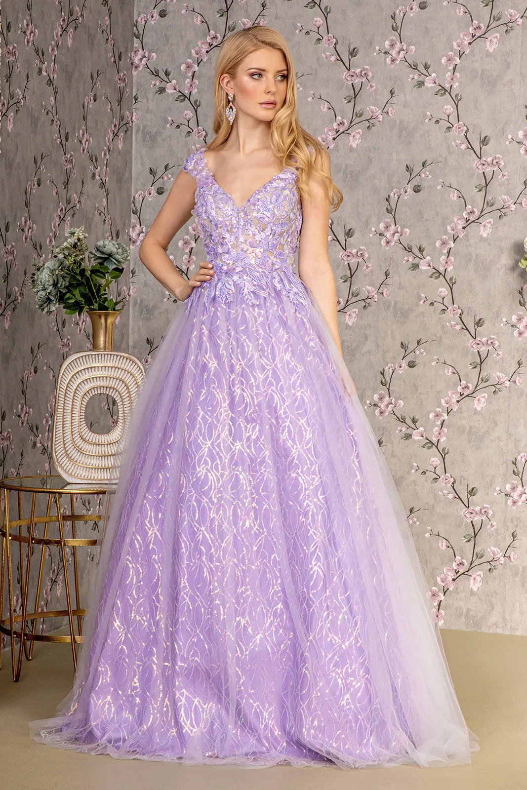 GLS BY GLORIA GL3398 V-Neck Corset Bodice Prom Gown sold by The Gown Galleria
