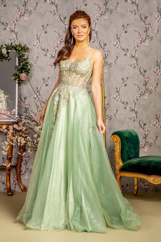 GLS BY GLORIA GL3377 Lace Applique Sleeveless Prom Gown sold by The Gown Galleria