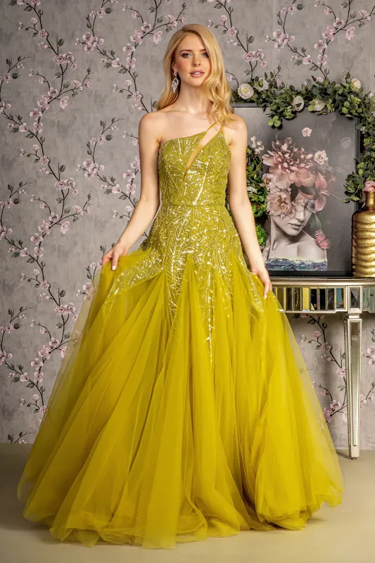 GLS BY GLORIA GL3281 Asymmetrical Sequin Embellished Prom Gown sold by The Gown Galleria