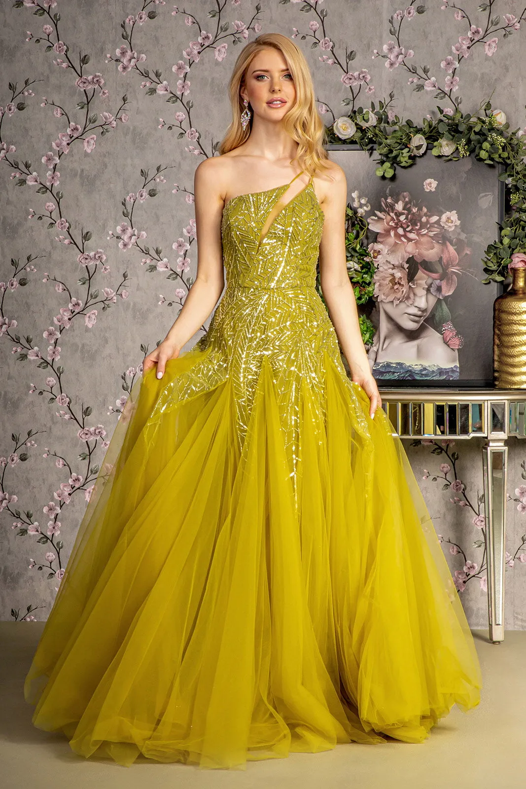 GLS BY GLORIA GL3281 Asymmetrical Sequin Embellished Prom Gown sold by The Gown Galleria