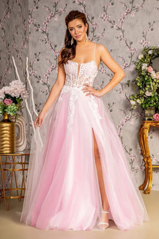 GLS BY GLORIA GL3249 Applique Embellished Lace-Up Prom Gown sold by The Gown Galleria