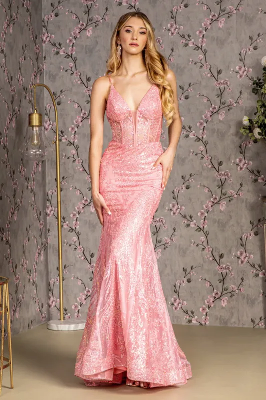 GLS BY GLORIA GL3201 Plunging V-Neck Sequins Evening Dress sold by The Gown Galleria