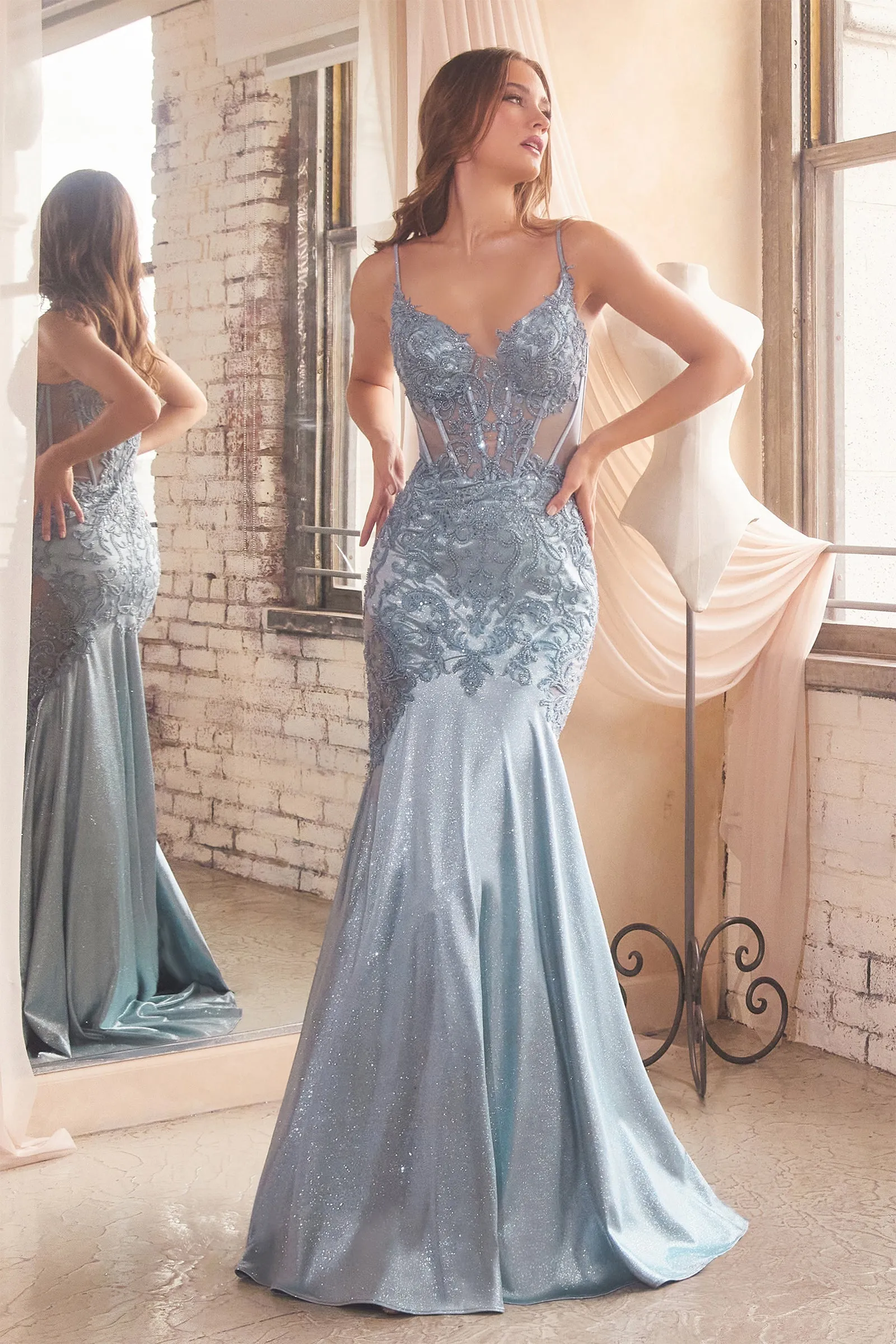 CINDERELLA DIVINE CDS470 Glitter Mermaid Dress with Corset sold by The Gown Galleria product image thumbnail 4