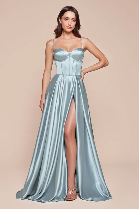 CINDERELLA DIVINE CD337 A-Line Satin Bustier Dress with Corset sold by The Gown Galleria