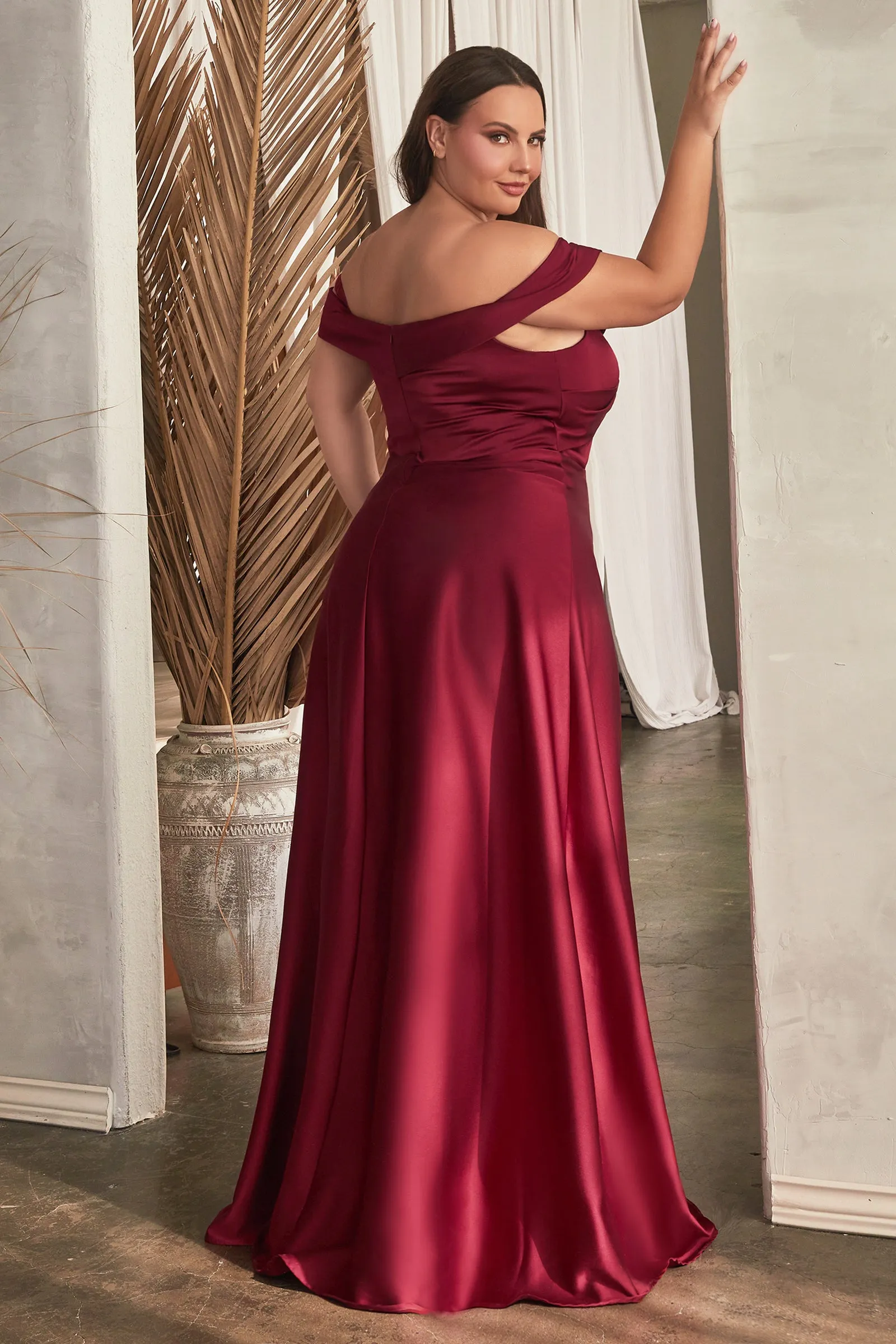 CINDERELLA DIVINE CD325C A- Line Off-Shoulder Satin Dress sold by The Gown Galleria product image thumbnail 2