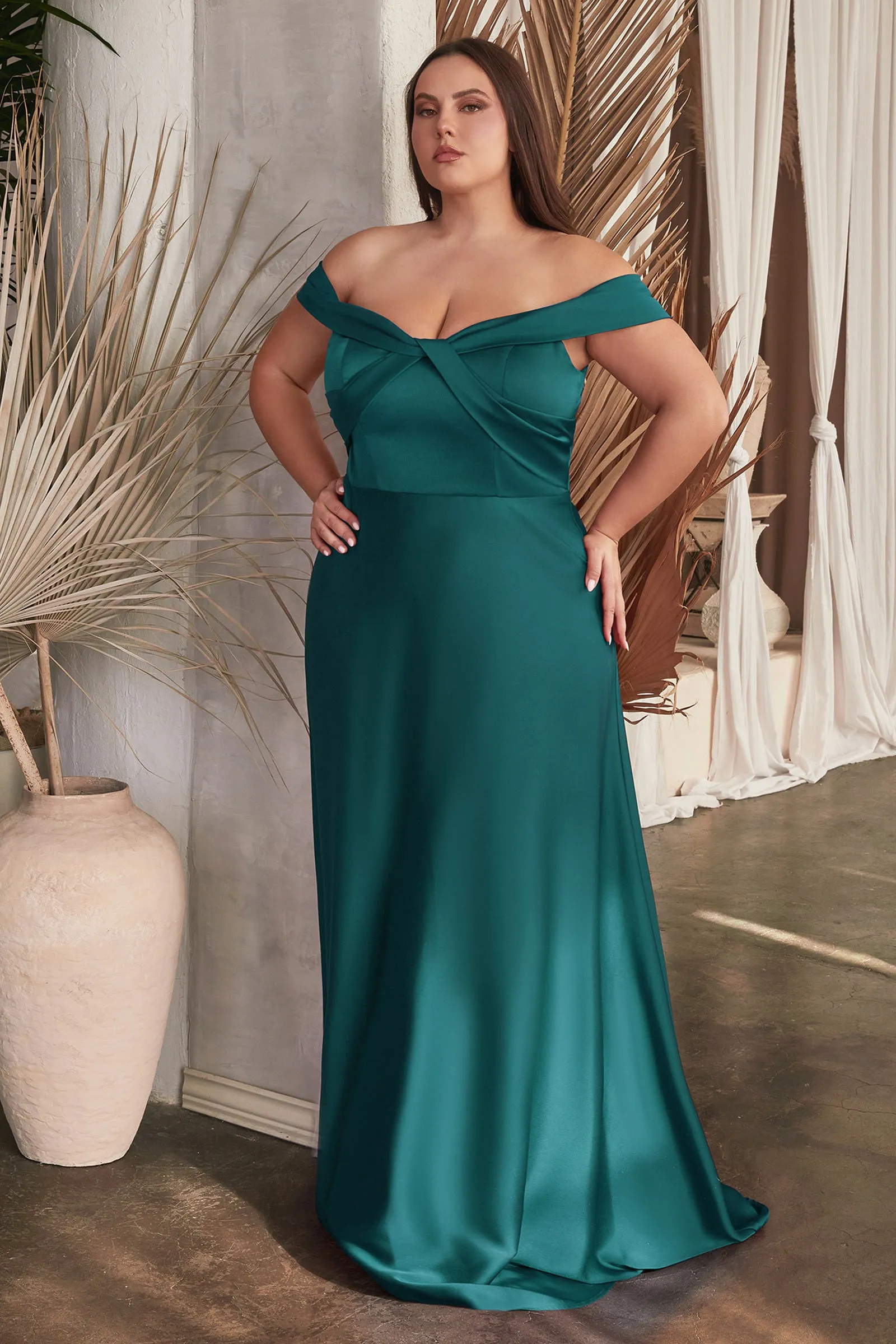 CINDERELLA DIVINE CD325C A- Line Off-Shoulder Satin Dress sold by The Gown Galleria product image thumbnail 4