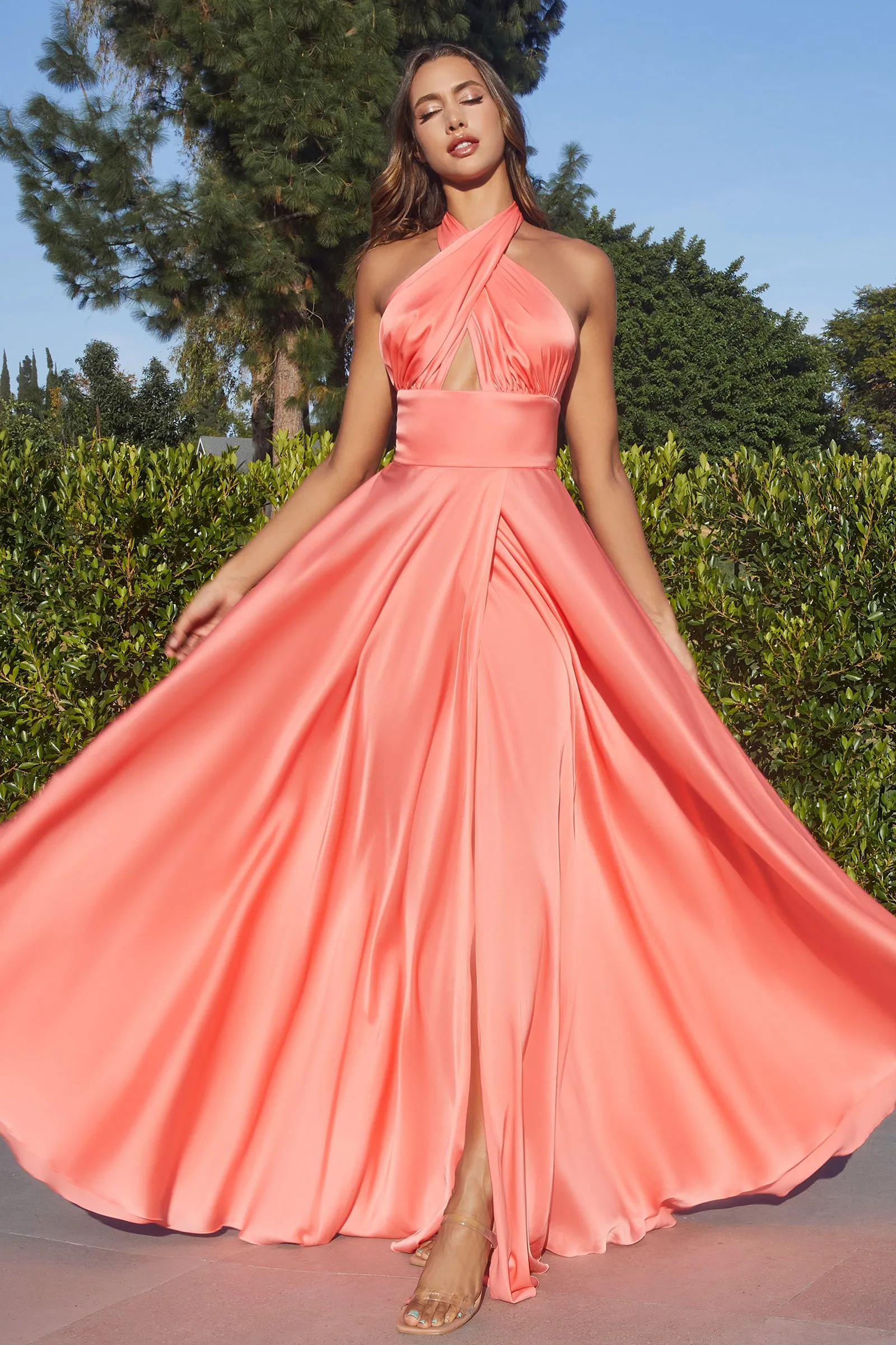 CINDERELLA DIVINE CD323 A-Line Satin Dress with High Slit sold by The Gown Galleria product image thumbnail 5