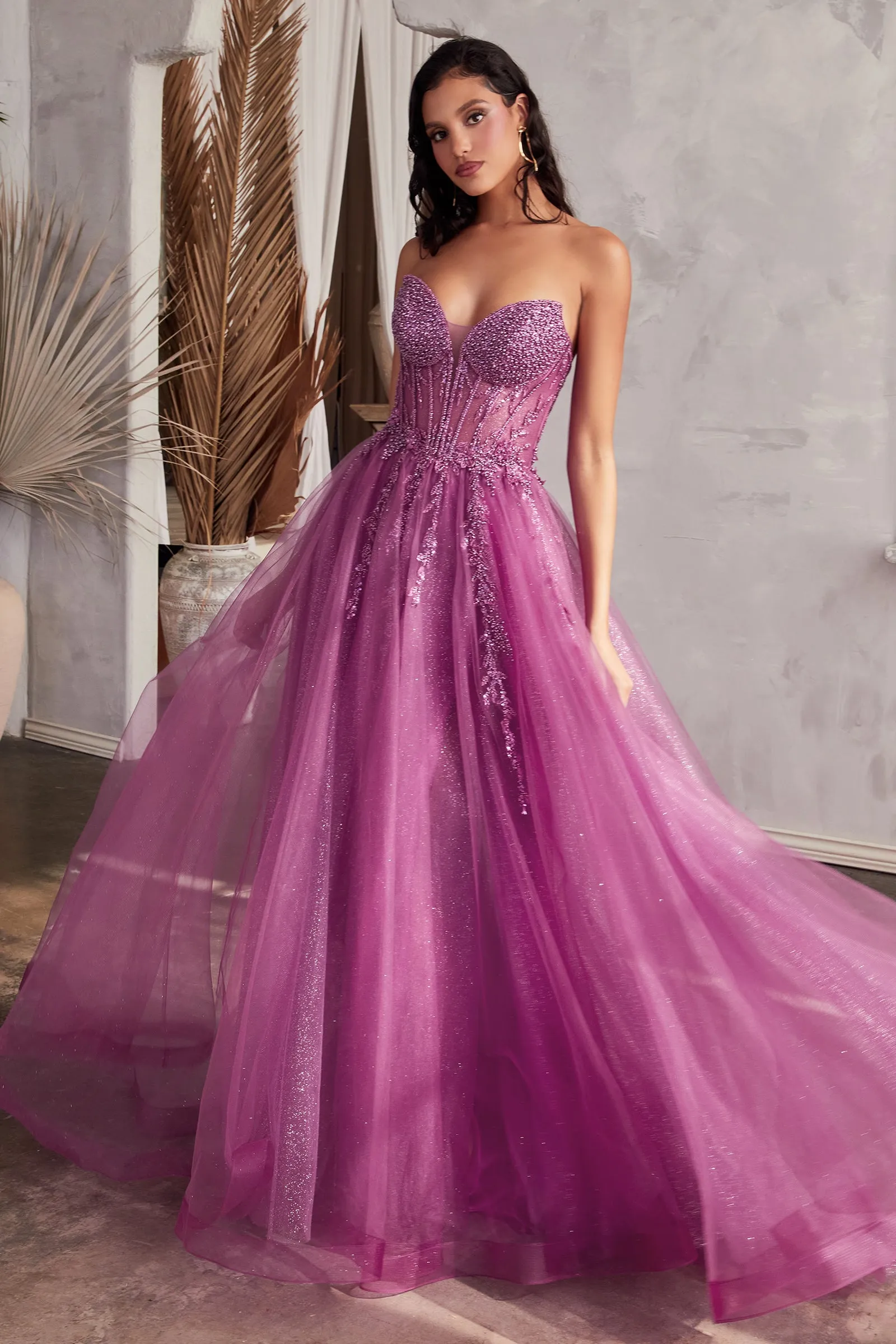 CINDERELLA DIVINE CD0230 Strapless Beaded Tulle Gown sold by The Gown Galleria product image thumbnail 4