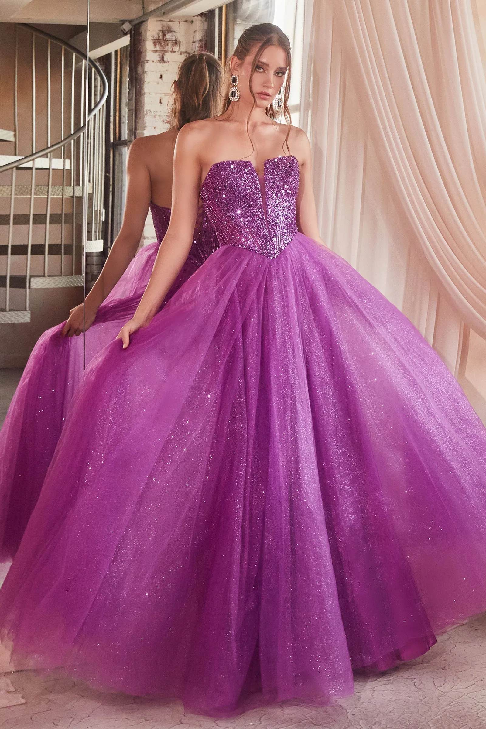 CINDERELLA DIVINE CD0217 A-Line Whimsical Strapless Sequin Dress sold by The Gown Galleria product image thumbnail 4
