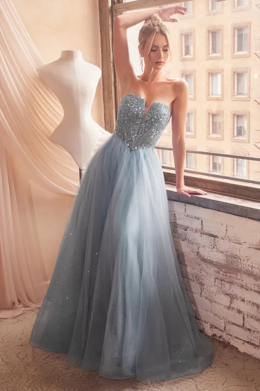 CINDERELLA DIVINE CD0217 A-Line Whimsical Strapless Sequin Dress sold by The Gown Galleria