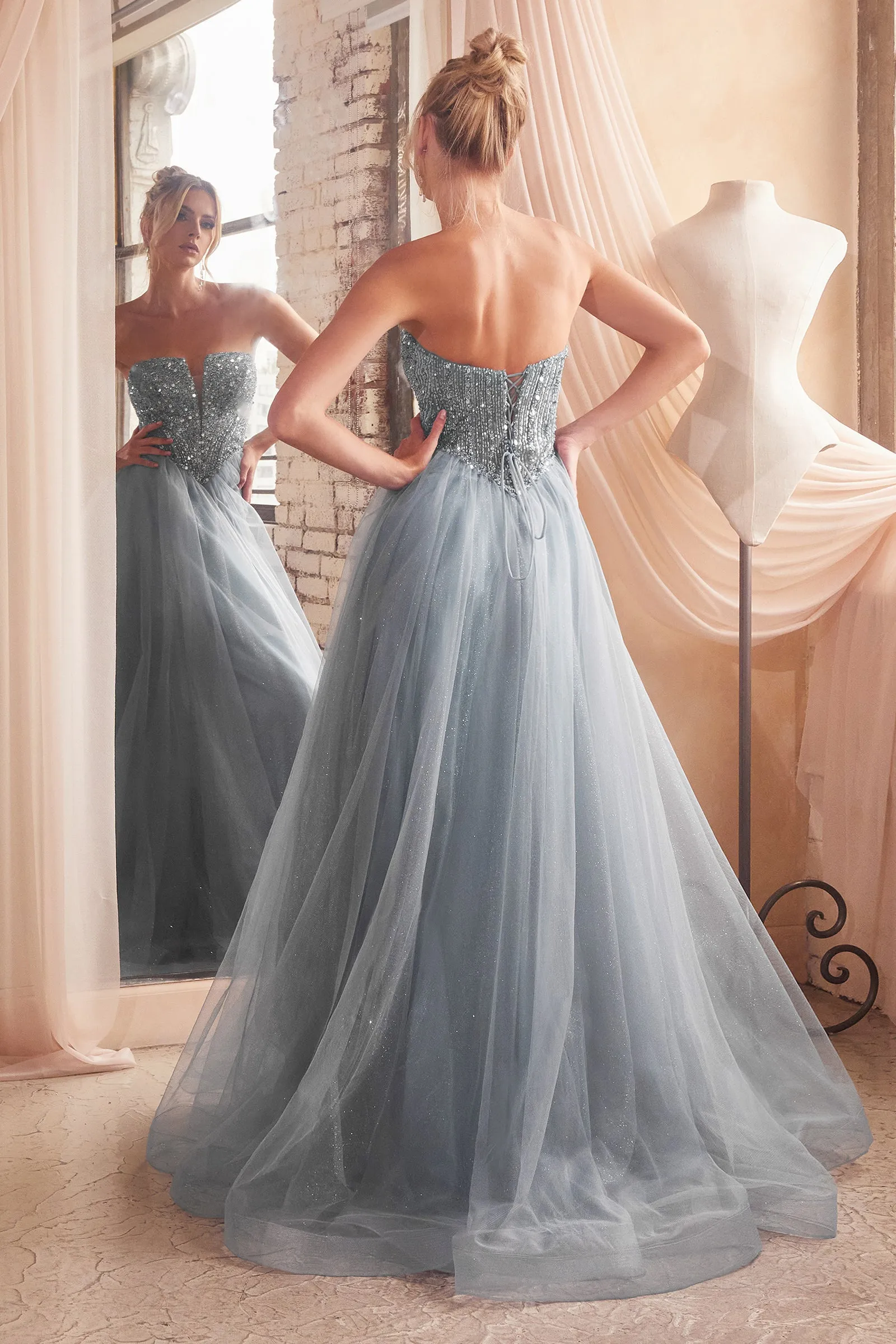 CINDERELLA DIVINE CD0217 A-Line Whimsical Strapless Sequin Dress sold by The Gown Galleria product image thumbnail 2