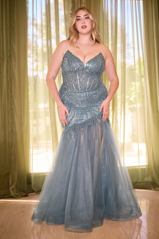 CINDERELLA DIVINE CD0214C Beaded Strapless Sequin Mermaid Gown sold by The Gown Galleria