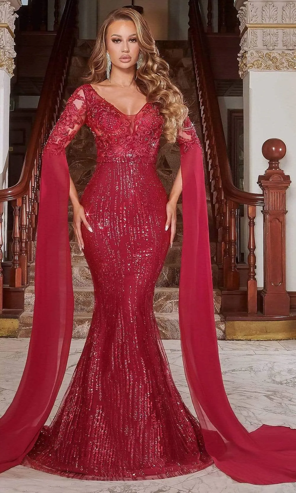 PORTIA & SCARLETT PS22168 Beaded Illusion Deep V-Neck Mermaid Gown sold by The Gown Galleria